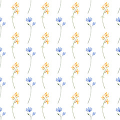 Seamless floral pattern minimalist repeating background with watercolor flower and leaf bouquets. Fabric wallpaper print texture. Perfectly for backdrop, wrapped paper, linen.