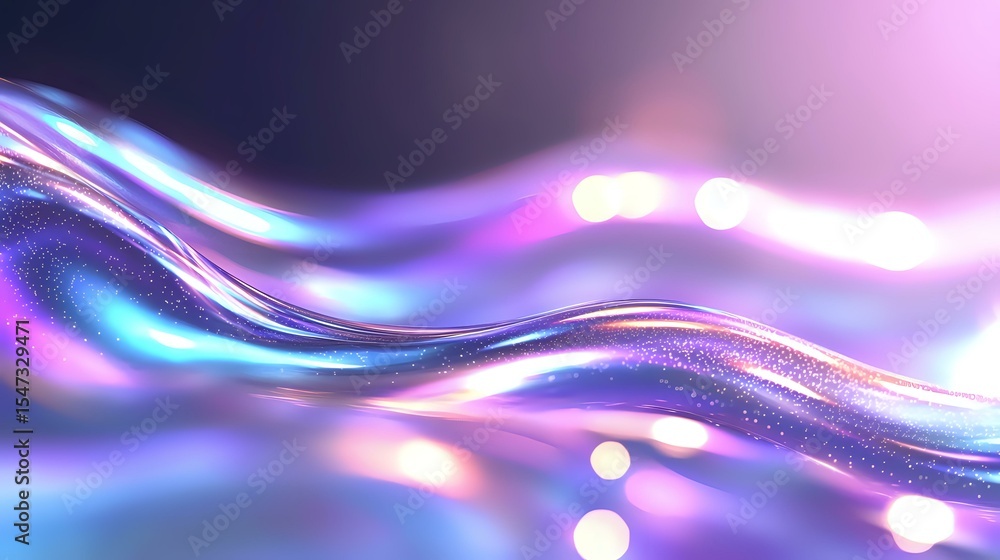Poster flowing abstract waves with luminous blue and purple gradients creating dynamic motion effect agains
