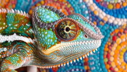 Vibrant Panther Chameleon Close-Up with Intricate Skin Texture and Eye Detail