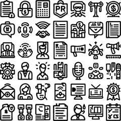 Business and Marketing Outline Icon Set 2 – Vector Line Icons, A modern outline icon set featuring various business, finance, and marketing-related elements. This collection includes thin line icons.
