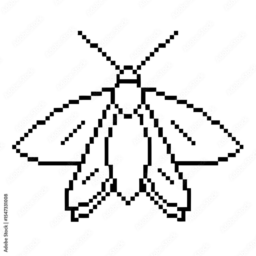 Poster a pixel outline creation showcases a moth with defined wings and body