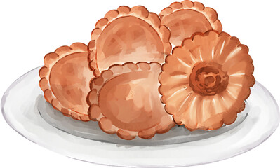 cucur Indonesian Traditional Food Watercolor Illustration