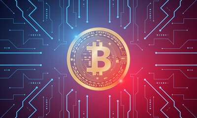 Golden bitcoin digital currency , futuristic digital money	
