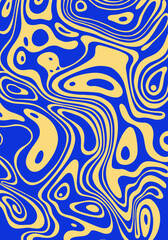 Blue and yellow oil wavy liquid melted marble pattern texture background layout copy space print art ediable