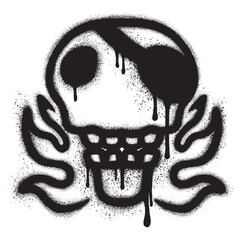graffiti skull with burning flames with black spray paint on a white background