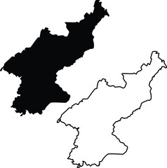 Map of North Korea Silhouette Flat and Outline Design