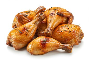 Roasted Chicken Drumsticks and Thighs with Herbs on White Background