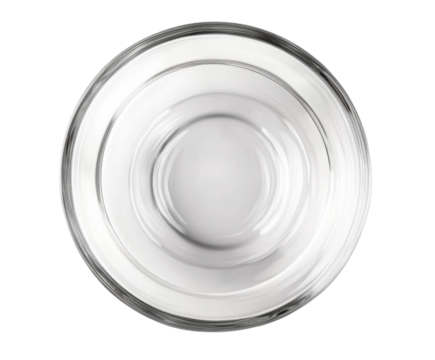 empty glass bowl, top view on white background