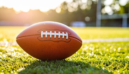 American football on a green grass field with a brown leather ball, perfect for sports and game-related images