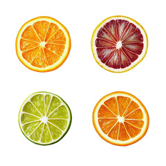 Obraz premium citrus fruit slices vector illustration on white background