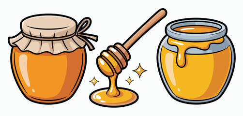 Sweet Honey Jars and Dipper Cartoon Illustration