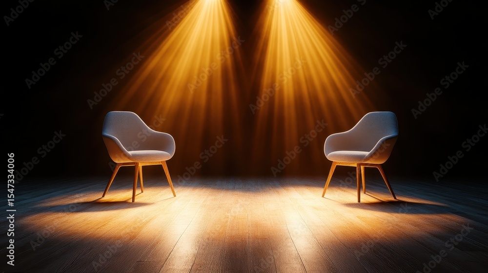 Aufkleber this image features two stylish chairs illuminated by dramatic lights, creating a captivating focus 