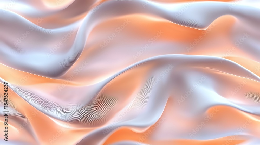 Poster smooth flowing waves in peach and silver create elegant abstract background with soft metallic sheen