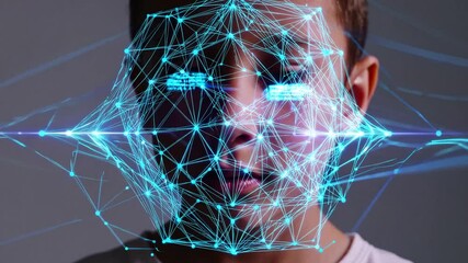 Child's face with biometric scan technology graphic overlay   - Powered by Adobe