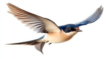 Obraz premium Against a white background, a chimney swift in flight looks sleek and streamlined