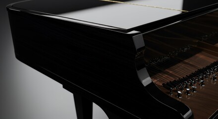 Sleek Black Grand Piano: A Close-Up Reveal of Exquisite Craftsmanship