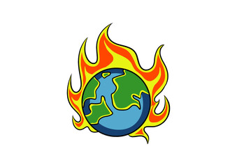 Burning Earth Icon – Global Warming Vector Illustration