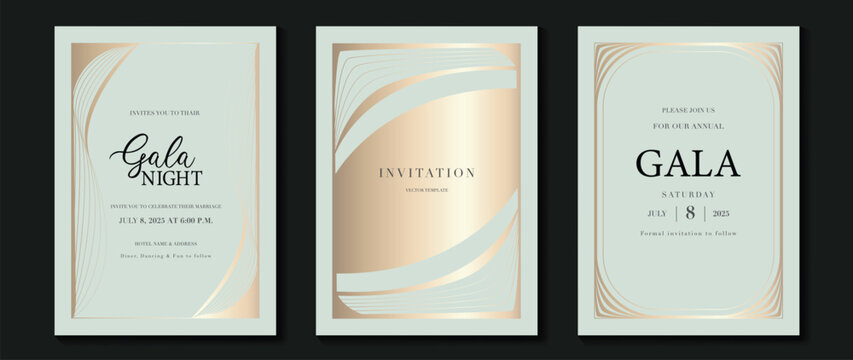 Luxury wedding invitation card background vector. Golden elegant gold wavy lines on light background. Premium design illustration for wedding and vip cover template, banner, poster.