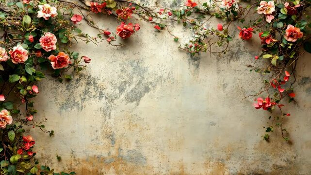Roses climbing a textured wall