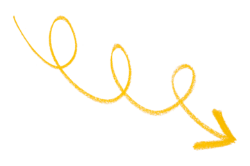 Yellow arrow symbol colored pencil isolated on transparent background