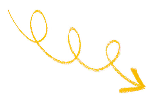 Yellow arrow symbol colored pencil isolated on transparent background - Powered by Adobe