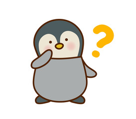 考え中のペンギンのかわいいイラスト