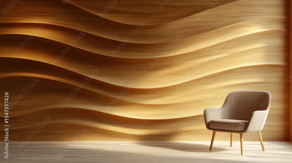 Poster this image showcases a beautifully designed wooden wall featuring flowing wave patterns, creating a 