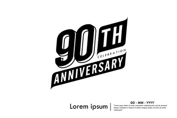 90th years anniversary celebration emblem. congratulations anniversary black logo badge isolated with ribbons on white background. vector illustration template design for web banner.