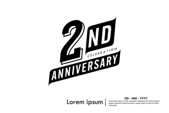 2nd years anniversary celebration emblem. congratulations anniversary black logo badge isolated with ribbons on white background. vector illustration template design for web banner.