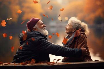 Happy seniors surrounded by the peaceful charm of an autumn park

