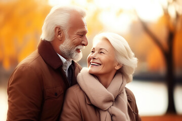 Senior couple finding joy and connection in the heart of fall

