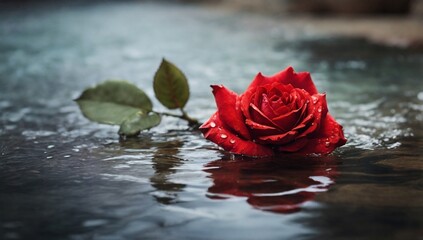 red rose in the water 
