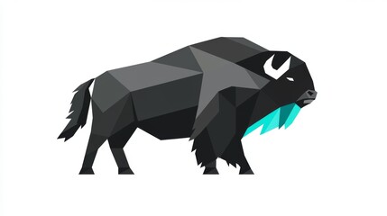 The stylized illustration of a bison is depicted with clean lines and set against a white background