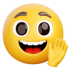 3D Render of Happy Waving Emoji