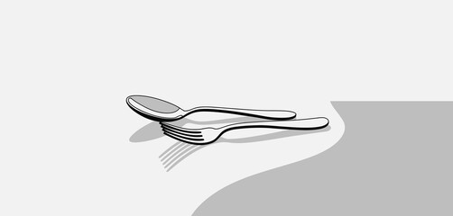 Simple Minimalist Spoon and Fork Illustration