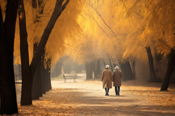 Romantic moment between aging lovers captured during a quiet fall afternoon

