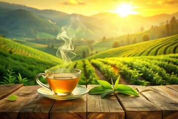 Hot Tea, Green Tea Leaves, Tea Plantation Banner - Relaxing Beverage Photography