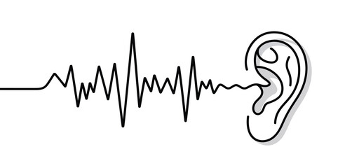 Sound Wave Entering Human Ear Simple Line Art Illustration