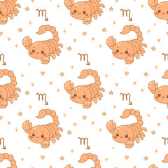 Scorpio zodiac sign pattern, cute cartoon scorpion repeat