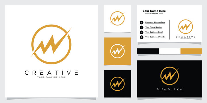 Initial Letter W Thunder Logo. letter W with thunder bolt icon combination