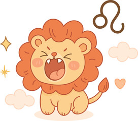 Leo zodiac sign illustration, cute cartoon lion character