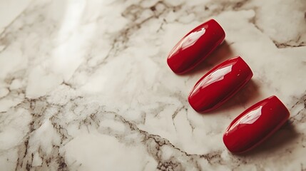 Nails painted in a vibrant shade of red resting 