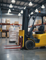 Forklift moving materials in a busy production hall