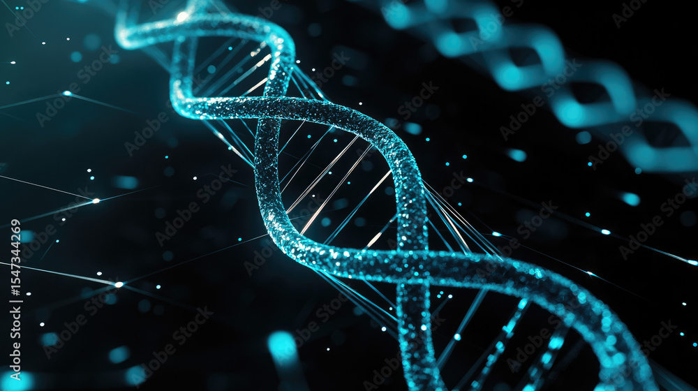 Aufkleber glowing dna helix abstract innovation blue strand science technology futuristic digital background