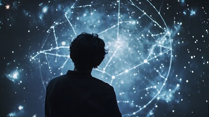 Person looking at stars with astrology chart