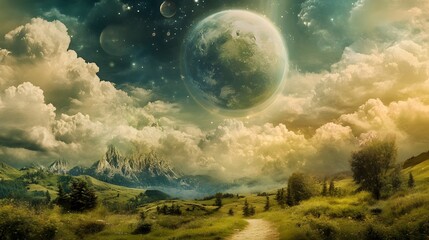 Planetary alignment in a dreamy landscape