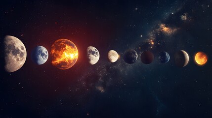 Planets aligning in a starry night asky