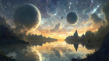 Planetary alignment in a dreamy landscape