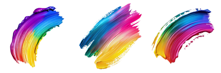 Set of gradient bright paint strokes isolated on transparent background PNG