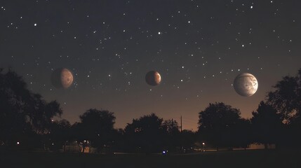 Planets aligning in a starry night asky